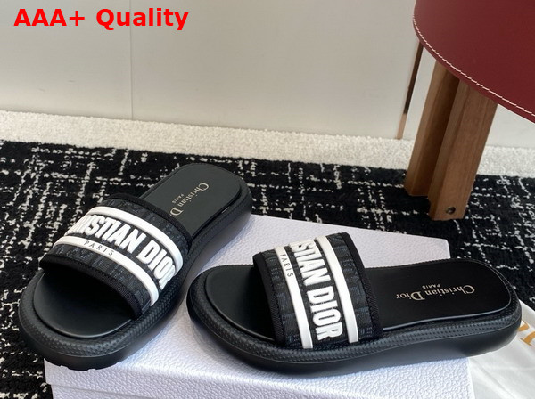Dioriviera Dway Slide in Black Dior Oblique Embroidered Cotton and White Rubber Replica