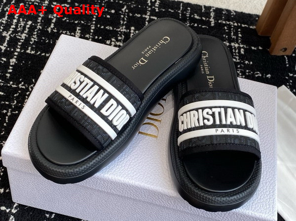 Dioriviera Dway Slide in Black Dior Oblique Embroidered Cotton and White Rubber Replica