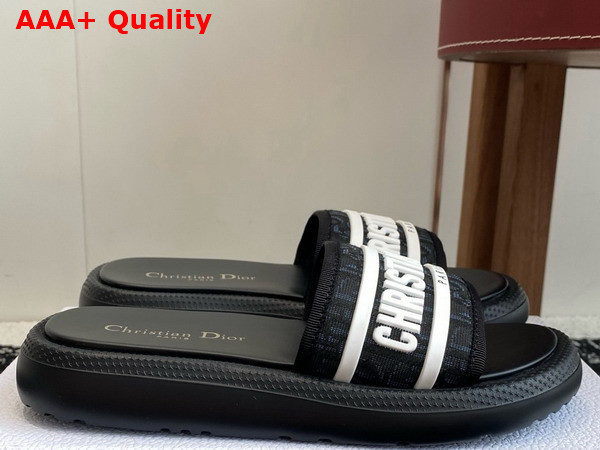 Dioriviera Dway Slide in Black Dior Oblique Embroidered Cotton and White Rubber Replica