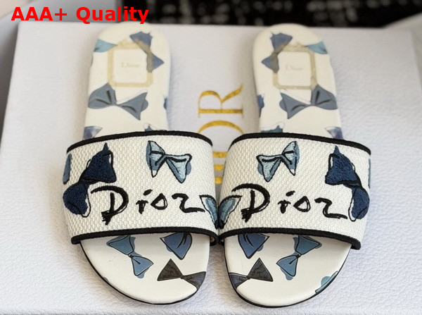 Dioriviera Dway Slide in Blue and White Dior Bows Embroidered Cotton Replica