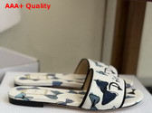 Dioriviera Dway Slide in Blue and White Dior Bows Embroidered Cotton Replica