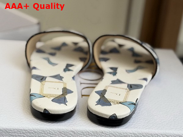 Dioriviera Dway Slide in Blue and White Dior Bows Embroidered Cotton Replica