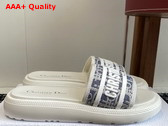 Dioriviera Dway Slide in Gray Dior Oblique Embroidered Cotton and White Rubber Replica