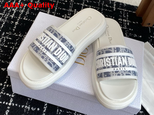Dioriviera Dway Slide in Gray Dior Oblique Embroidered Cotton and White Rubber Replica