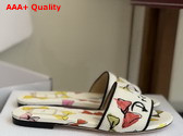Dioriviera Dway Slide in White Cotton Embroidered with Multicolor Dior Bows Motif Replica