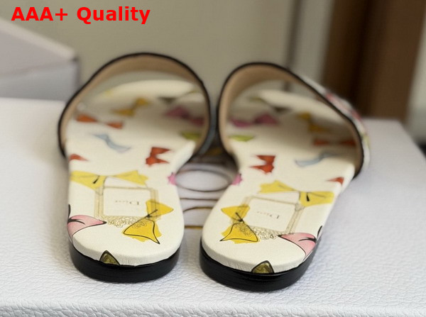 Dioriviera Dway Slide in White Cotton Embroidered with Multicolor Dior Bows Motif Replica