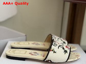 Dioriviera Dway Slide in White Embroidered Cotton and Multicolor Dior Arabesque Motif Replica