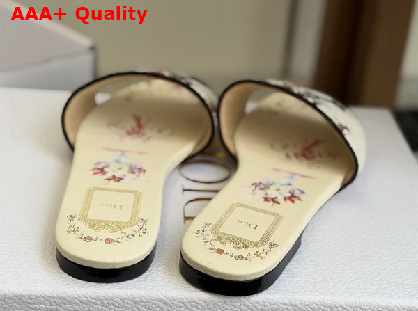 Dioriviera Dway Slide in White Embroidered Cotton and Multicolor Dior Arabesque Motif Replica