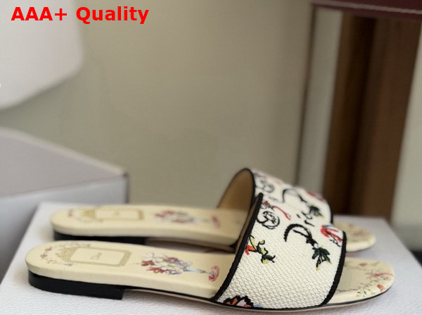 Dioriviera Dway Slide in White Embroidered Cotton and Multicolor Dior Arabesque Motif Replica