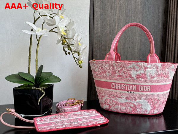 Dioriviera Hat Basket Bag in Candy Pink Toile de Jouy Embroidery Replica