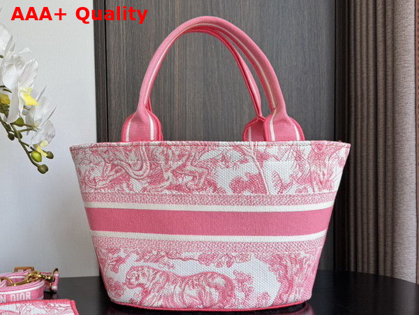 Dioriviera Hat Basket Bag in Candy Pink Toile de Jouy Embroidery Replica