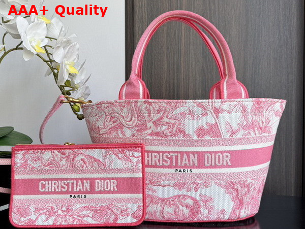 Dioriviera Hat Basket Bag in Candy Pink Toile de Jouy Embroidery Replica