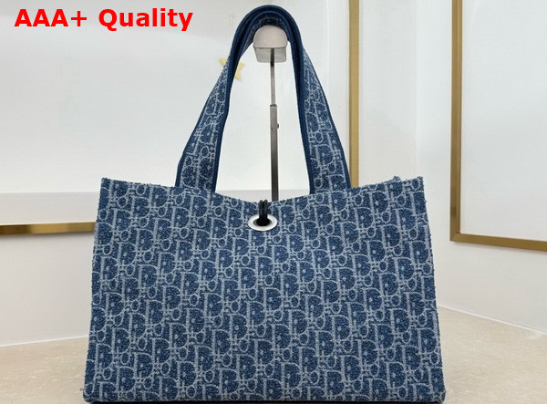 Dioriviera Medium Spongy Book Tote in Blue Spongy Dior Oblique Fabric Replica