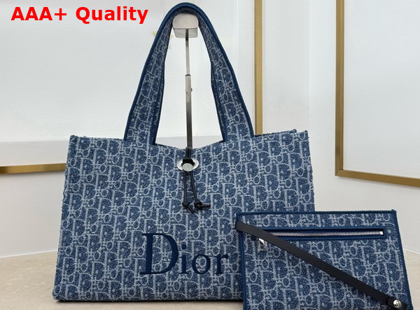 Dioriviera Medium Spongy Book Tote in Blue Spongy Dior Oblique Fabric Replica