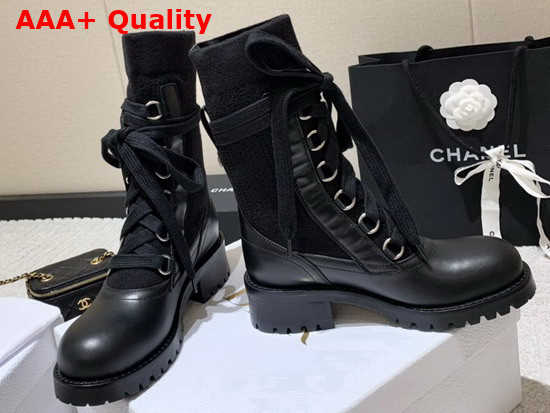 Diorland Lace Up Boot Black Calfskin and Cotton Replica