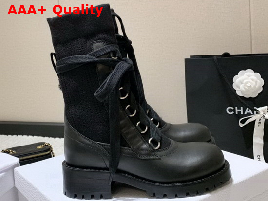 Diorland Lace Up Boot Black Calfskin and Cotton Replica