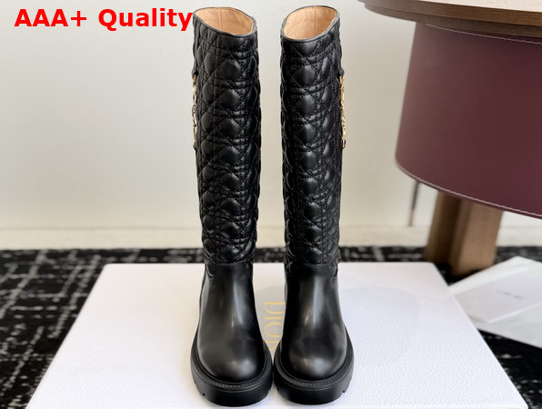 Diorly Boot in Black Calfskin and Quilted Cannage Lambskin Replica