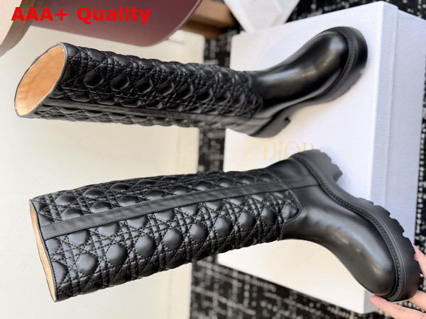 Diorly Boot in Black Calfskin and Quilted Cannage Lambskin Replica