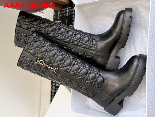 Diorly Boot in Black Calfskin and Quilted Cannage Lambskin Replica