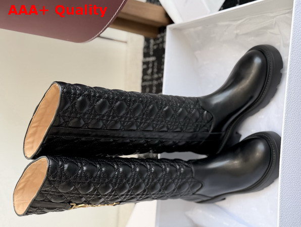 Diorly Boot in Black Calfskin and Quilted Cannage Lambskin Replica