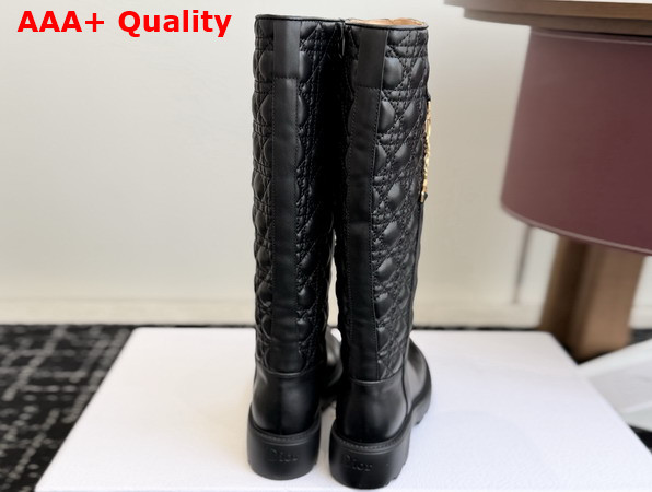 Diorly Boot in Black Calfskin and Quilted Cannage Lambskin Replica