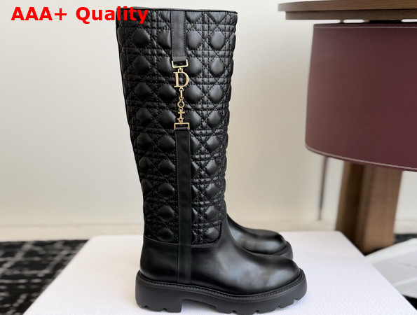 Diorly Boot in Black Calfskin and Quilted Cannage Lambskin Replica
