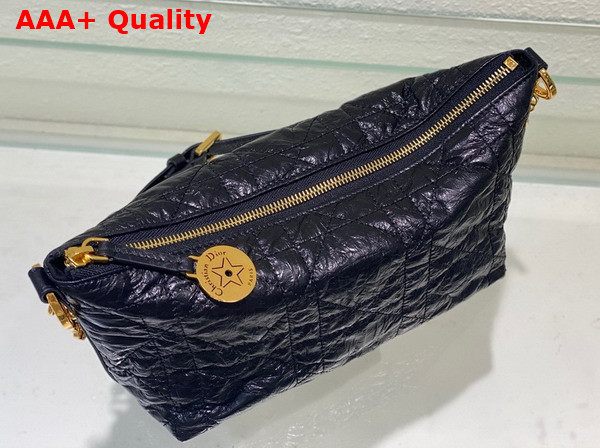 Diorstar Hobo Bag with Chain Black Macrocannage Crinkled Calfskin Replica