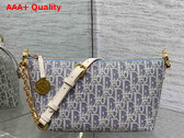 Diorstar Hobo Bag with Chain Blue Dior Oblique Chambray with Raffia Effect and Light Biscuit Smooth Calfskin Replica