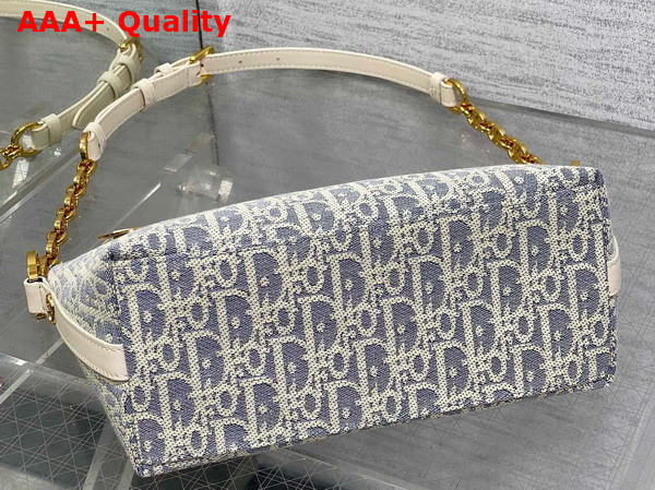 Diorstar Hobo Bag with Chain Blue Dior Oblique Chambray with Raffia Effect and Light Biscuit Smooth Calfskin Replica