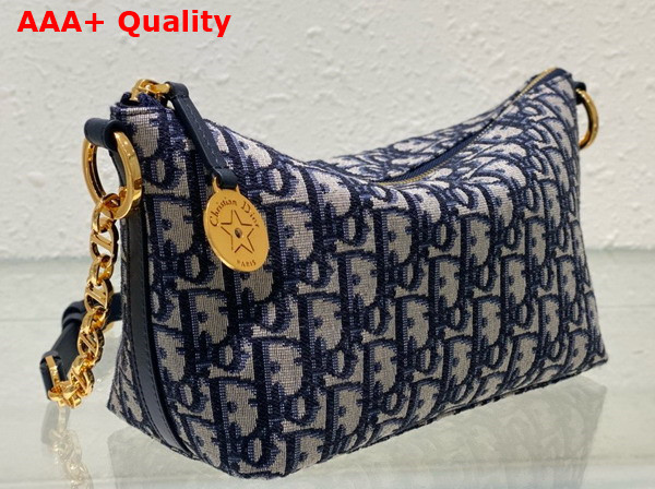Diorstar Hobo Bag with Chain Blue Dior Oblique Jacquard Replica