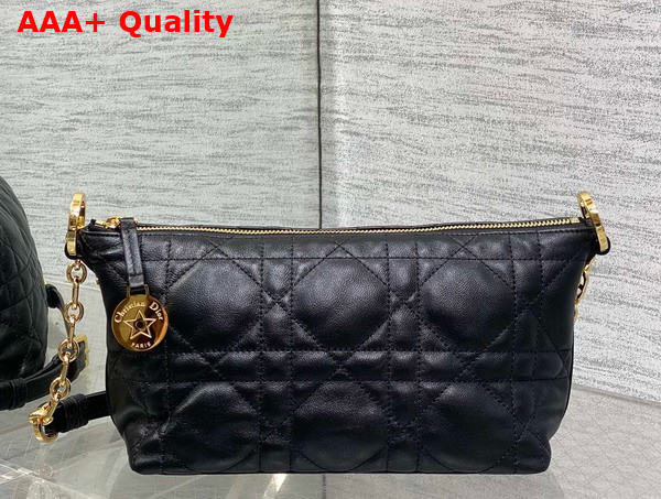 Diorstar Hobo Bag with Chain in Black Macrocannage Lambskin Replica