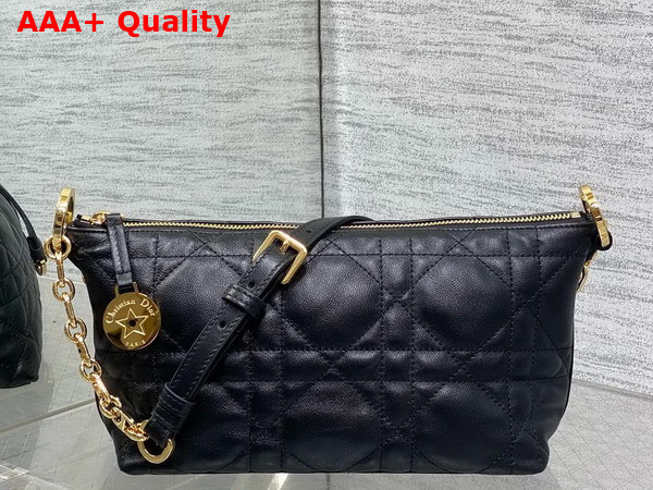 Diorstar Hobo Bag with Chain in Black Macrocannage Lambskin Replica