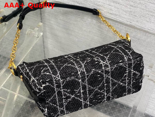 Diorstar Hobo Bag with Chain in Black Tweed with Cannage Motif in Gold Tone Metallic Thread Replica
