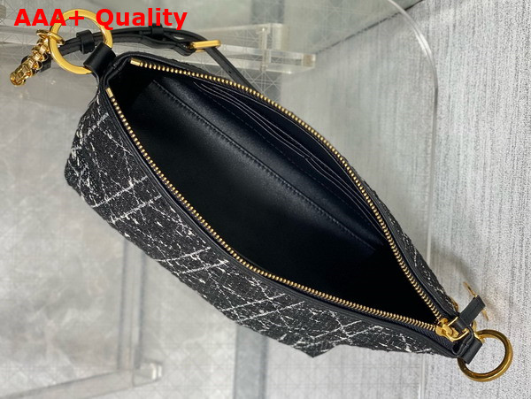 Diorstar Hobo Bag with Chain in Black Tweed with Cannage Motif in Gold Tone Metallic Thread Replica