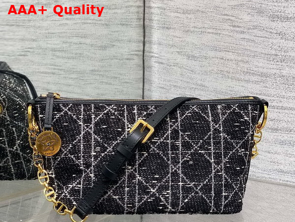 Diorstar Hobo Bag with Chain in Black Tweed with Cannage Motif in Gold Tone Metallic Thread Replica