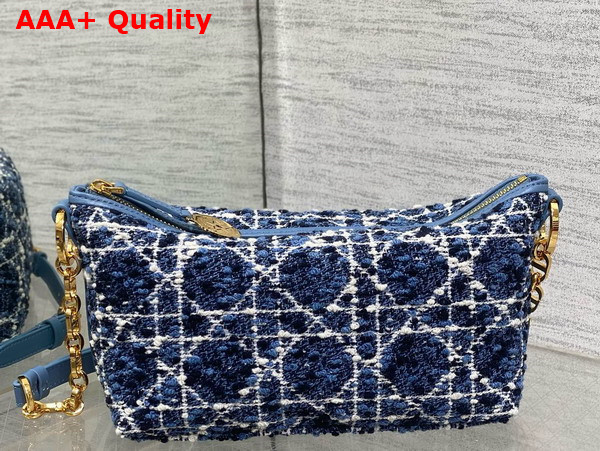 Diorstar Hobo Bag with Chain in Denim Blue Tweed with White Cannage Motif Replica