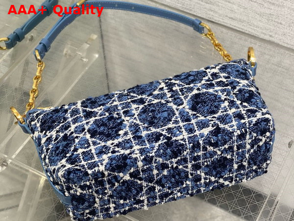 Diorstar Hobo Bag with Chain in Denim Blue Tweed with White Cannage Motif Replica