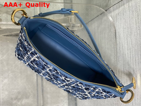 Diorstar Hobo Bag with Chain in Denim Blue Tweed with White Cannage Motif Replica