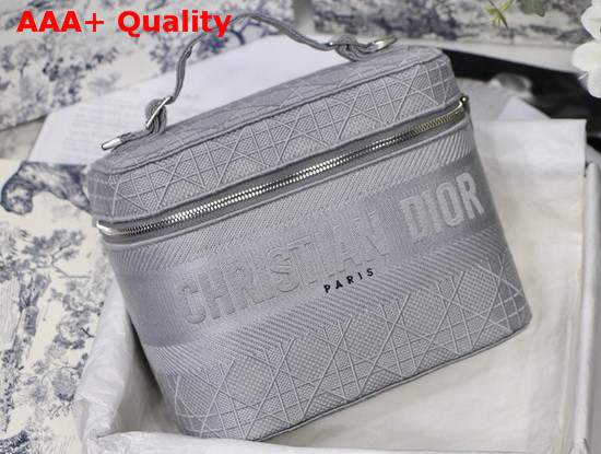 Diortravel Vanity Case Gray Stone Embroidered Cannage Canvas Replica