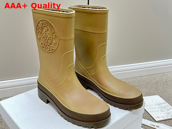 Diorunion Rain Boot Beige and Brown Two Tone Rubber with Dior Union Motif Replica