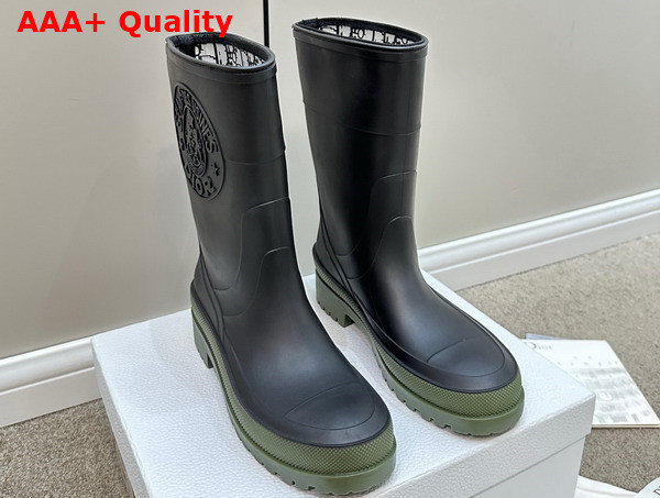 Diorunion Rain Boot Black and Khaki Two Tone Rubber with Dior Union Motif Replica
