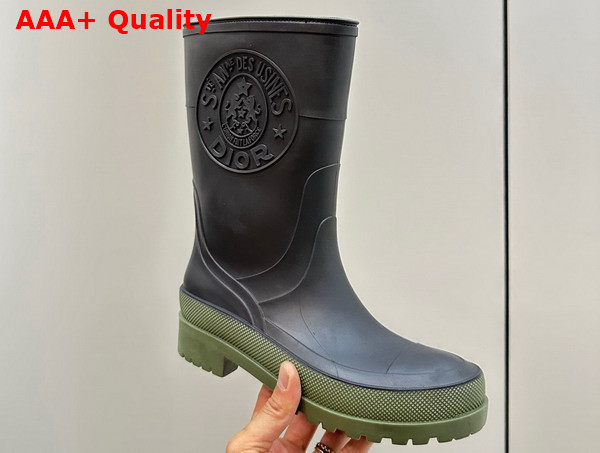 Diorunion Rain Boot Black and Khaki Two Tone Rubber with Dior Union Motif Replica