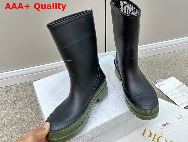 Diorunion Rain Boot Black and Khaki Two Tone Rubber with Dior Union Motif Replica
