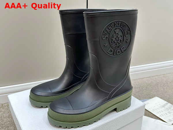 Diorunion Rain Boot Black and Khaki Two Tone Rubber with Dior Union Motif Replica