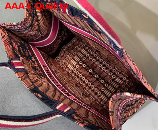 Fuchsia Dior Book Tote Dior Animals Embroidered Canvas Bag Replica