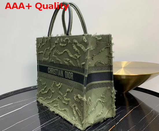 Green Dior Book Tote Camouflage Embroidered Canvas Bag Replica