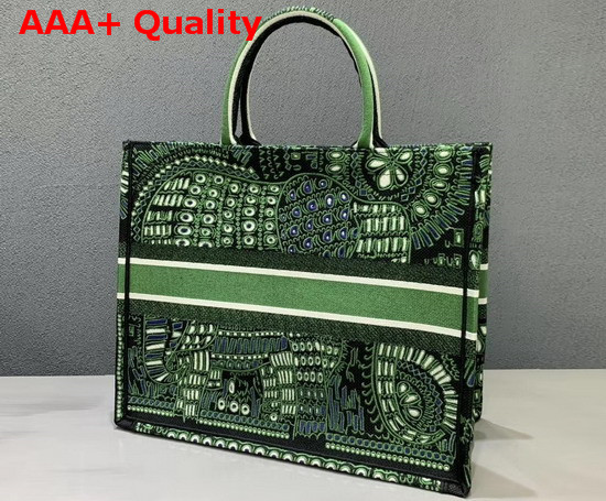 Green Dior Book Tote Dior Animals Embroidered Canvas Bag Replica