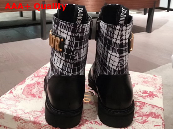 Jadior Ankle Boot in Tartan Fabric and Black Calfskin Replica