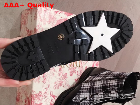 Jadior Ankle Boot in Tartan Fabric and Black Calfskin Replica