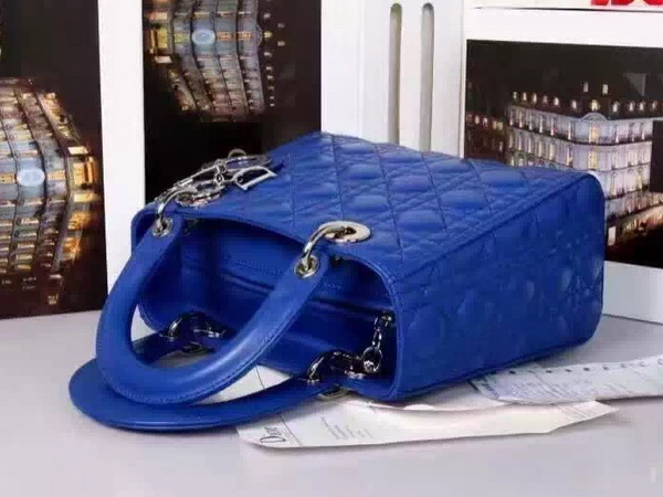 Lady Dior Bag Blue Lambskin Embroidered Shoulder Strap for Sale